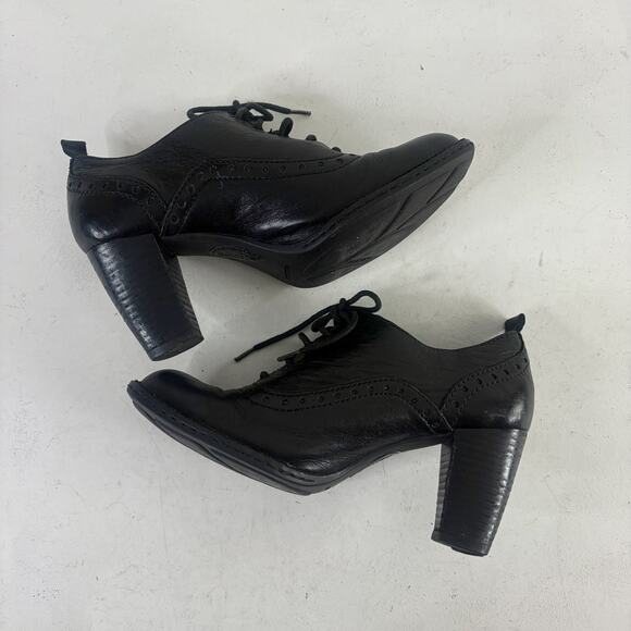 🦉Born Black Leather Oxford Lace Up Block Heel Pumps Sz 9.5 - Picture 10 of 10